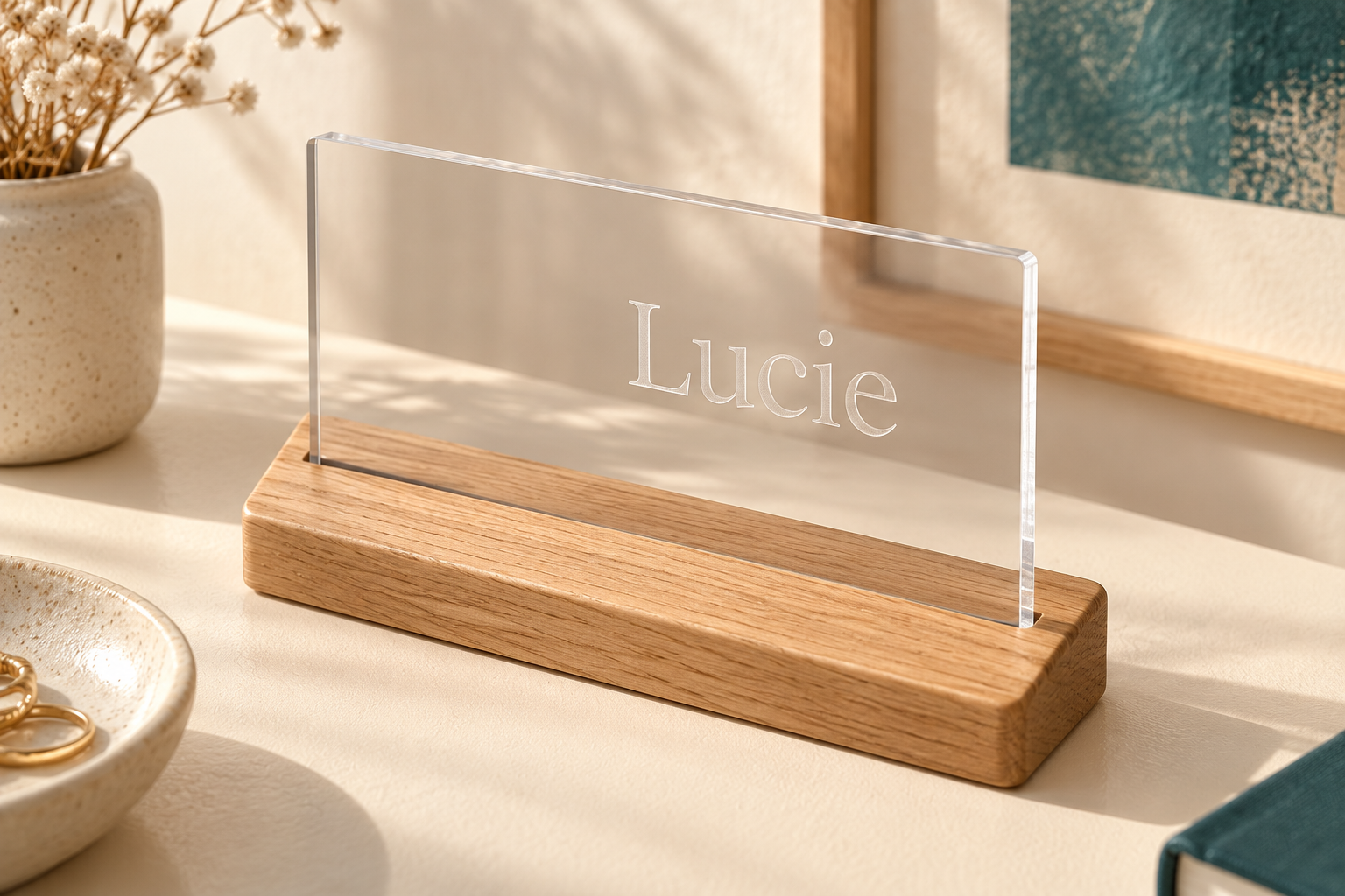 Mise en scène du modèle : Plaque plexi sur socle